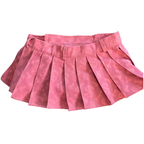 Namilia Monogram Denim Mini Thong Skirt Pink Pleated Micro Mini 22SKRT6P703 S - Picture 9 of 15